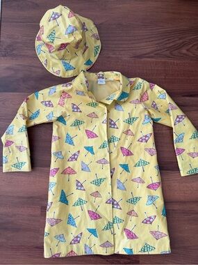 Vintage Talbots Kids Yellow Umbrella-Print Raincoat with Matching Hat